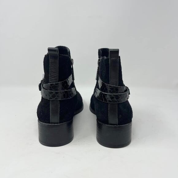 Donald Pliner Black Suede Leather Zita Side Zip Snakeskin Leather Strap Booties - Picture 3 of 10